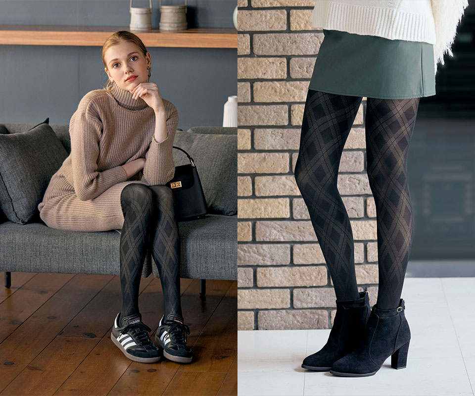 レッグメイキングシャンピエ　フルアーガイルブラック着用モデルイメージ
