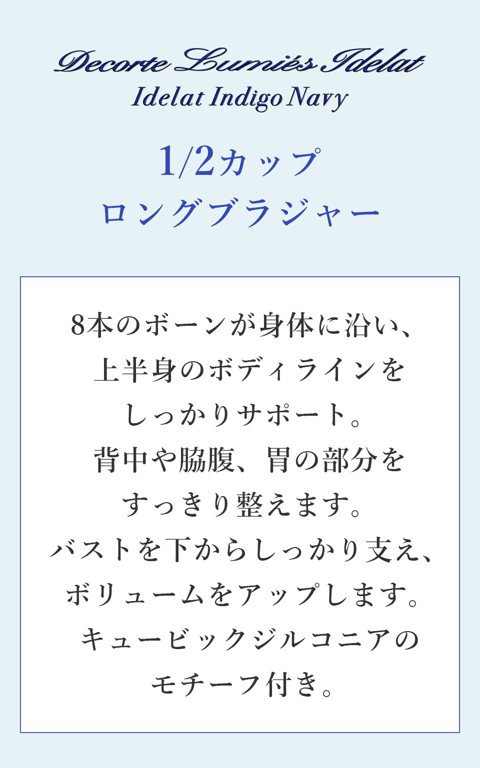 デコルテ リュミエス イデラ インディゴネイビー 1/2カップロングブラジャー