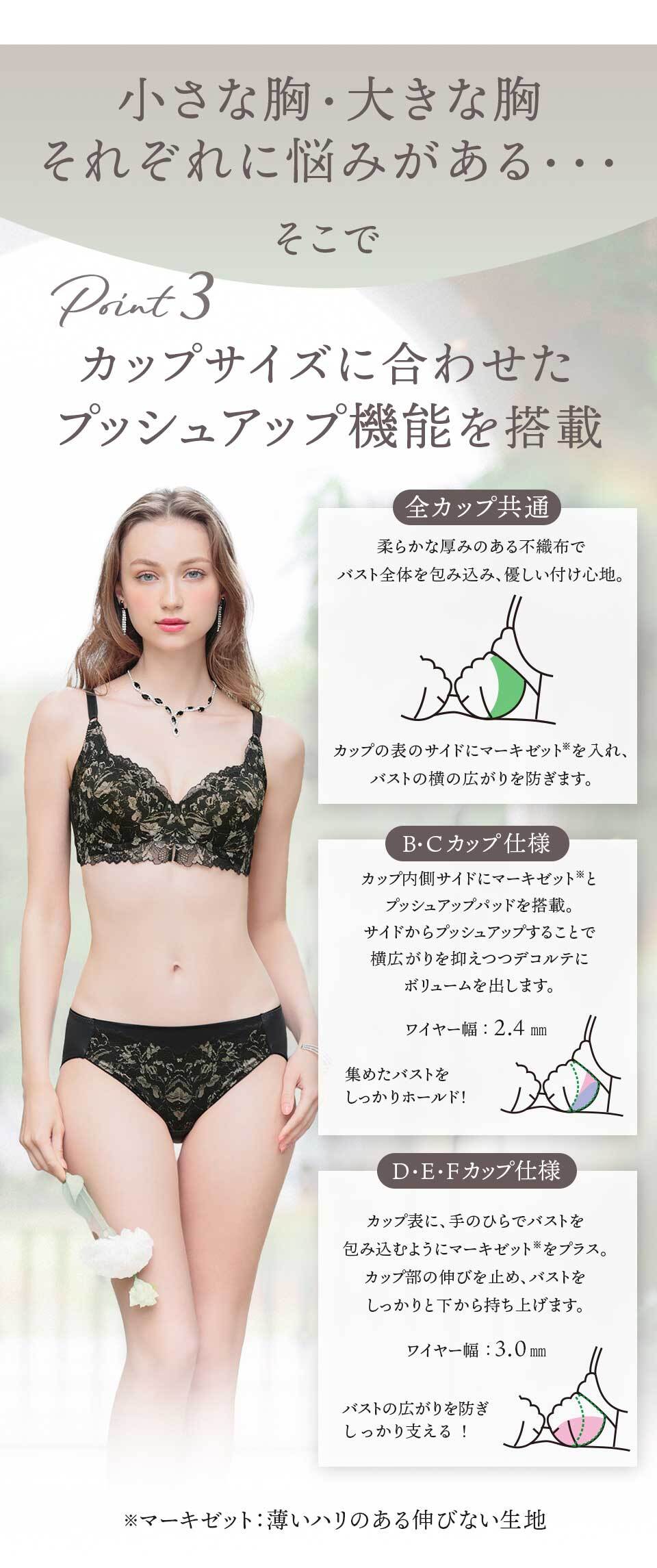 マキジェリーク（Maquigeriec） 背中すっきり　つつまれ美乳ブラ （プリンセチア柄）