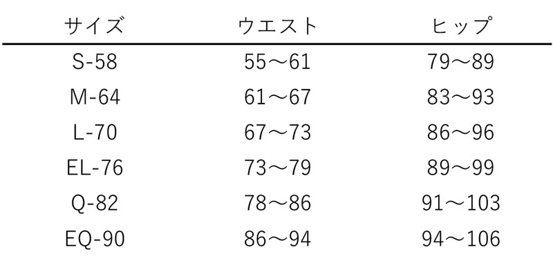マキジェリーク　スタイルアップロングガードル　サイズ表　S／M／L／EL／Q／EQ