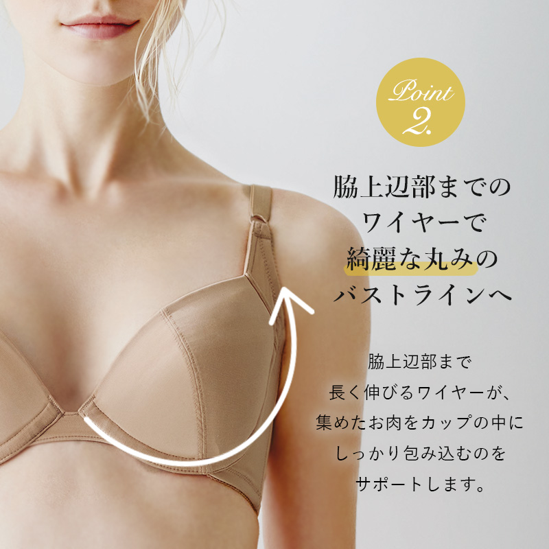 脇上辺部までのワイヤーで綺麗な丸みのバストラインへ